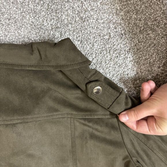 American Rag Cie Jacket Womens Medium Green Faux Suede Moto Belted Biker Cropped - Picture 7 of 14